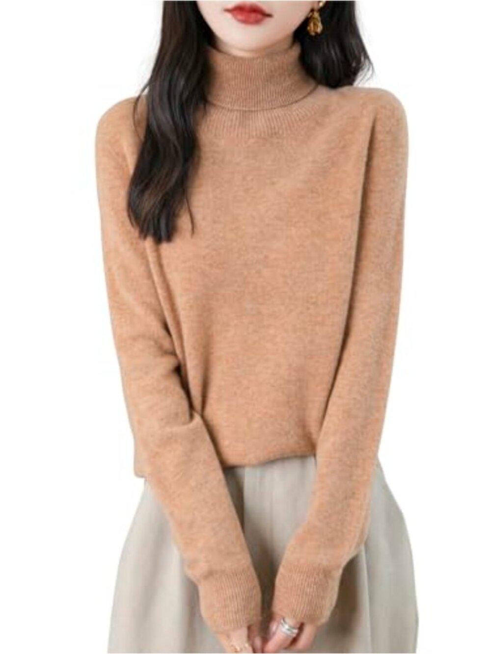 Women's 100% Merino Wool Seamless Turtleneck Sweater Winter Pullover